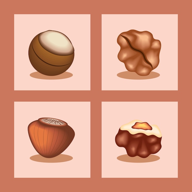 Icon set of nuts