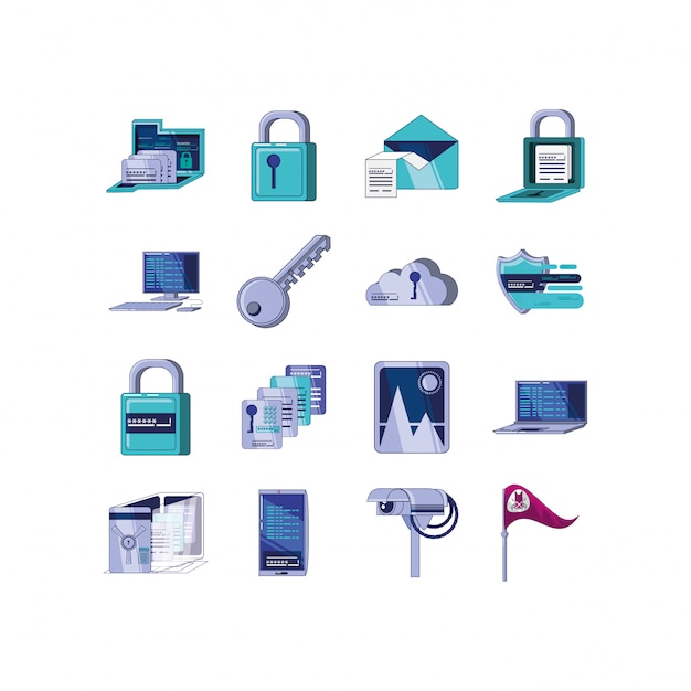 Icon set of security system illustration