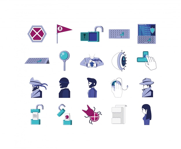 Icon set of security system illustration