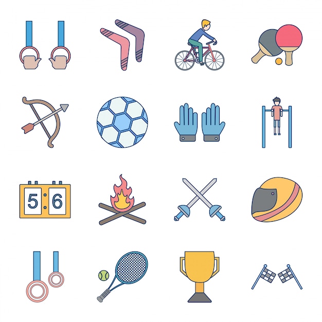 Icon set of sports and games