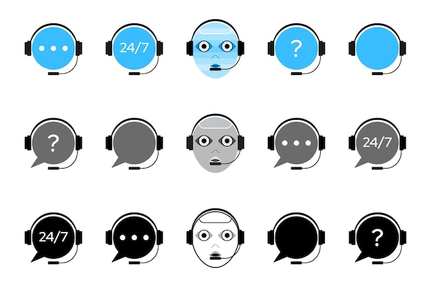 Icon set of support service chat bot Call center Robot Online help customer assistant support