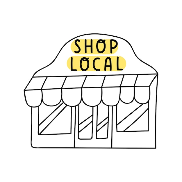 Icon of small store with inscription shop local Outline illustration on white background