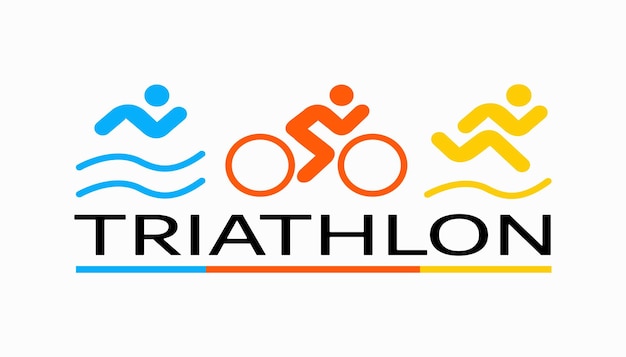 Icon on the theme of sports triathlon Silhouettes of athletes, swimmers, cyclists, runners