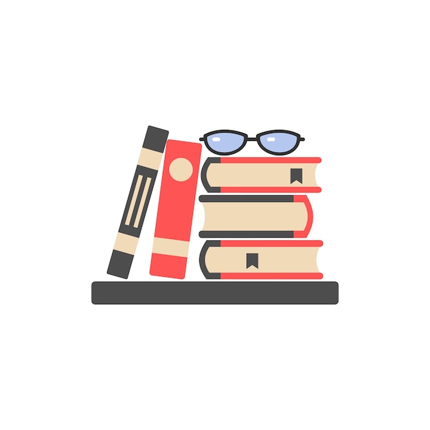 Icon with a stack of books and textbooks and glassescolor image sign logo isolated vector illustration