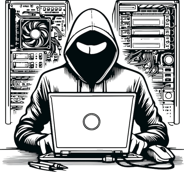 Iconic Computer Hacker Icon Vector Silhouette Template On Isolated White Background