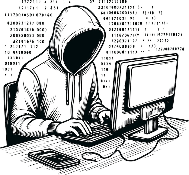 Iconic Computer Hacker Icon Vector Silhouette Template On Isolated White Background