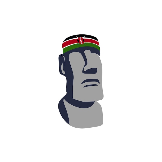 Vector iconic moai statue with kenyan flag headband symbol of unity and patriotism