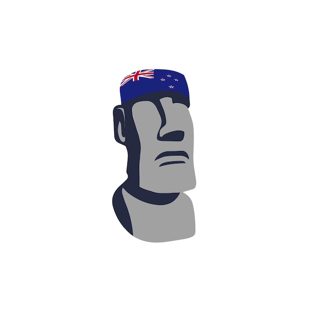 Vector iconic moai statue with new zealand flag headband symbol of unity and patriotism