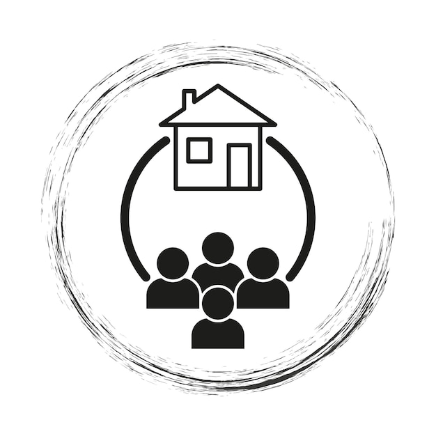 Iconic representation of a house and family unit within a circular boundary Vector illustration EPS