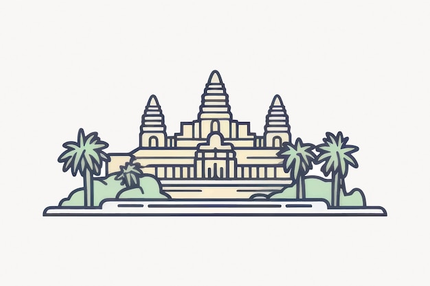 Iconic temple with palm trees