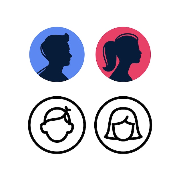 Icons and icons of male and female toilet Avatar of man and woman for profile