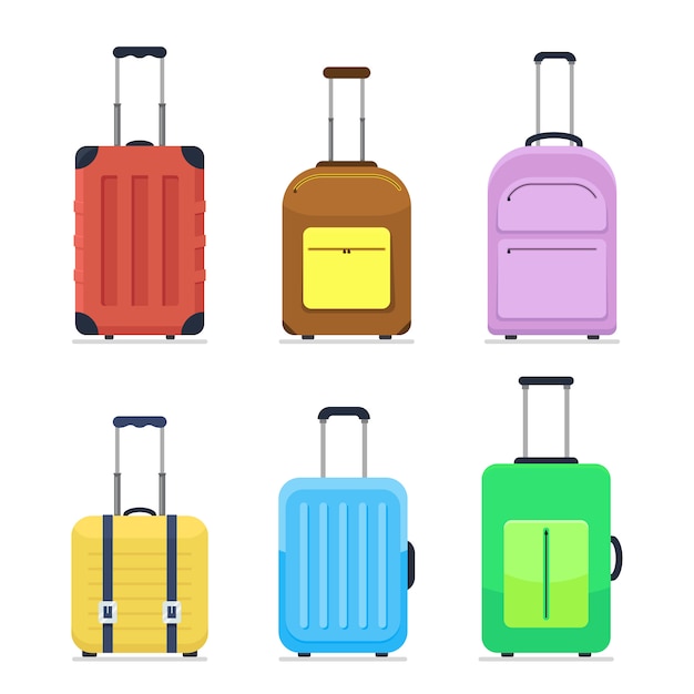 Icons luggage. Flat style. Suitcases and backpacks.  illustration.