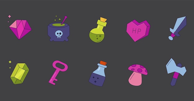 Icons for mobile games fantasy set