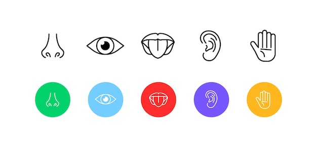 Icons of nose eye tongue ear palm set Vector icons