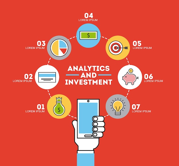 Vector icons set analytic and investments