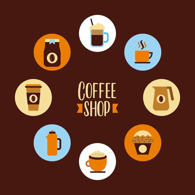 Icons set coffee delicious flat