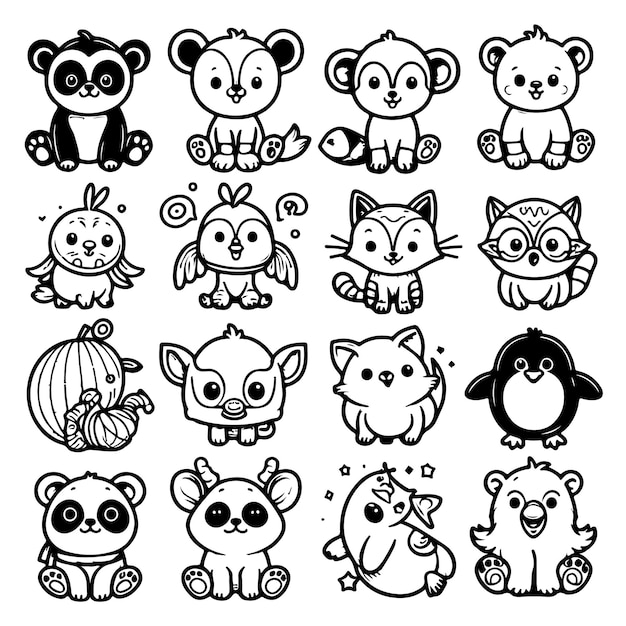 Icons set cute animals illustration