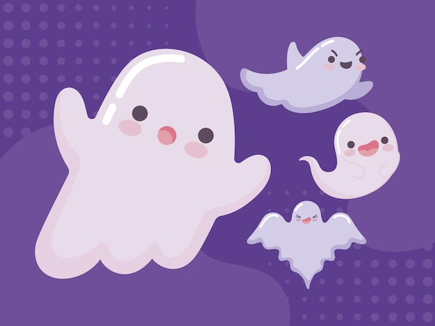 Icons set cute ghosts