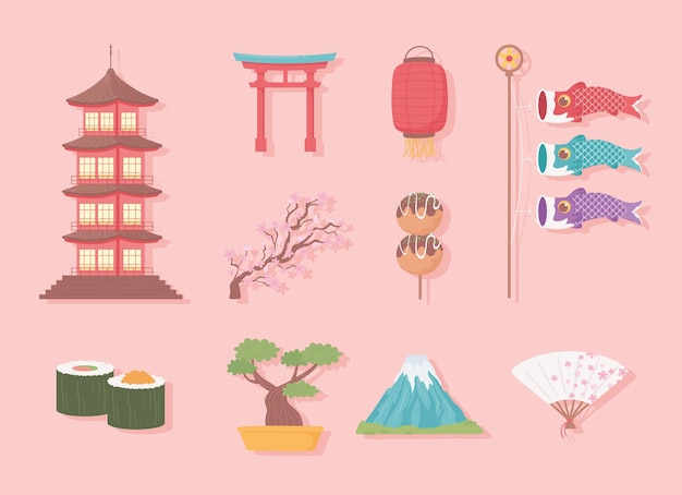 Icons set japanese culture