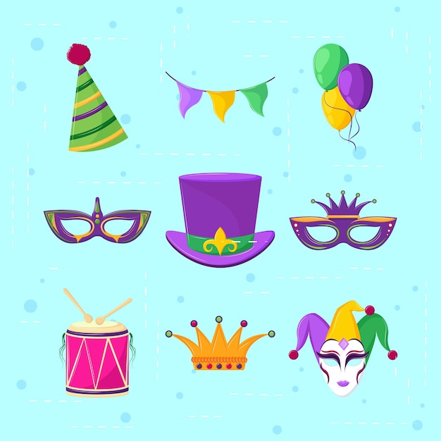 Icons set mardi gras