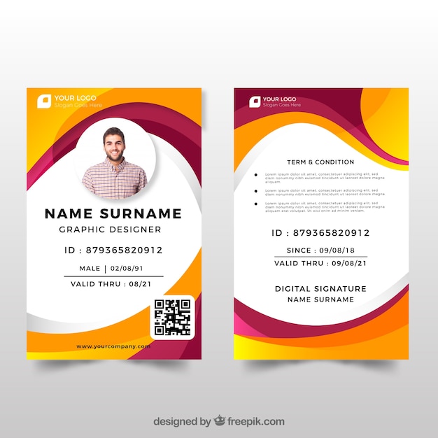 Id card template with flat design