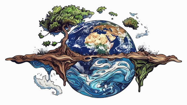 Vector idea of earth creation mixed media handdrawn vector