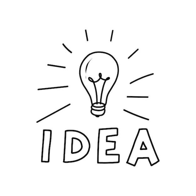 The idea is a hand-drawn illustration of a light bulb and lettering. Business illustration in doodle