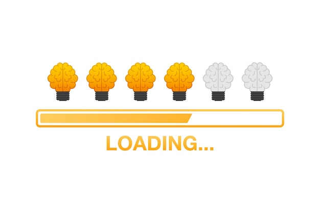 Idea loading concept with idea brain processed on a lightbulb bar. Vector stock illustration.