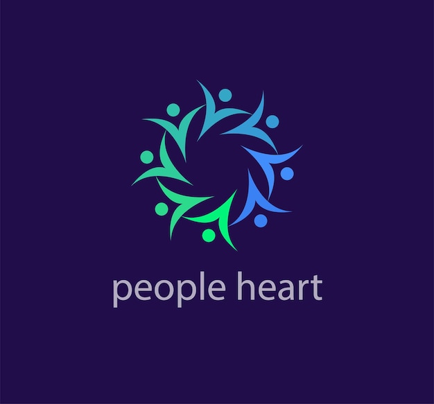 Idea of teamwork from heart and solidarity from people logo Unique color transitions people