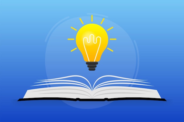 Ideas book on light bulb Power of knowledge sign Vector illustration