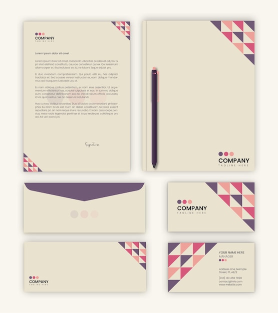 Identity branding stationery design top view vector file