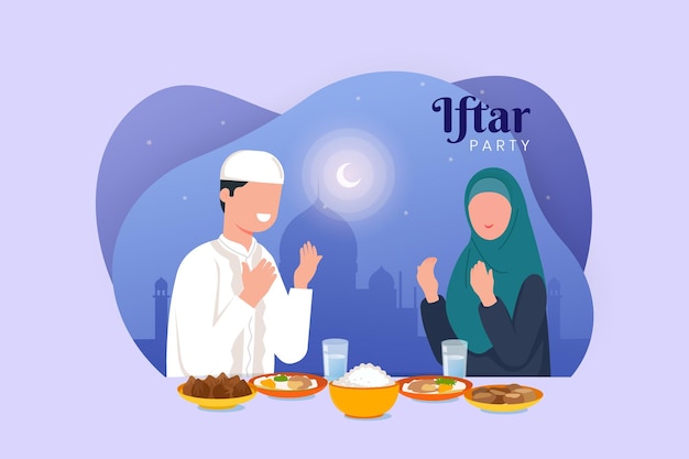 Iftar illustration with couple having a meal