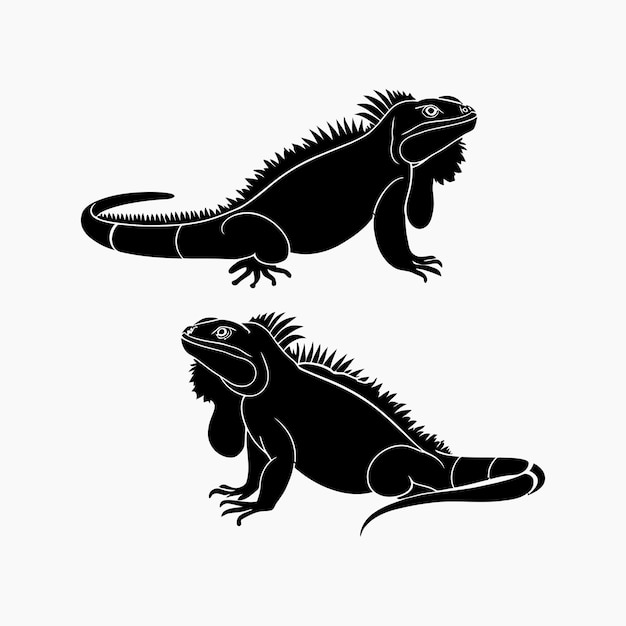 Iguana Silhouette Vector Set Animals Illustration Template