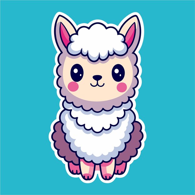 Ilama sheep lambkin alpine goat hand drawn cartoon character sticker icon concept isolated