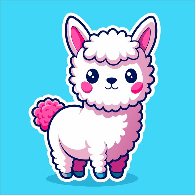 Ilama sheep lambkin alpine goat hand drawn cartoon character sticker icon concept isolated