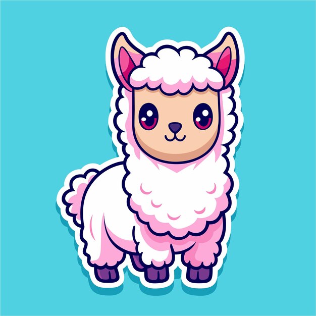 Ilama sheep lambkin alpine goat hand drawn cartoon character sticker icon concept isolated