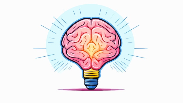 Vector illuminated bulb idea and human brain icon vector illustration