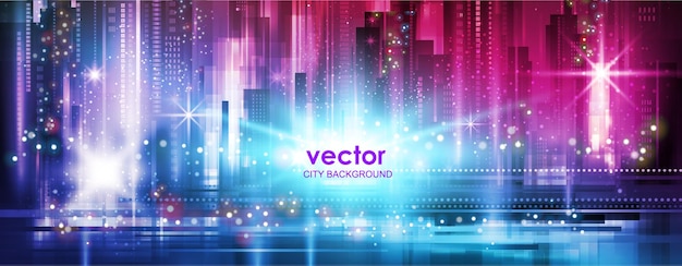 Vector illuminated night city background