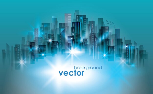 Vector illuminated night city skyline vector illustration