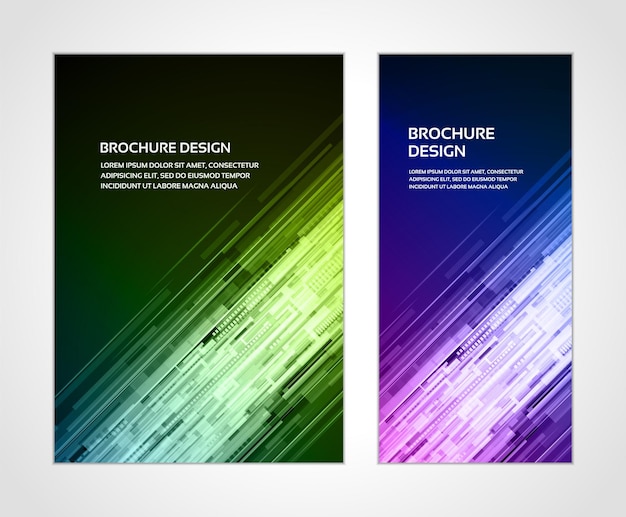 Illuminated techno geometric stripes gradient flow booklet set realistic design template vector