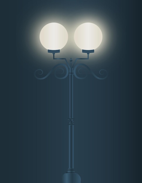 Vector illuminating lamp post white glow in dark background