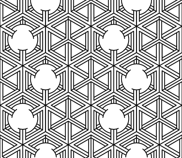 Illusive continuous monochrome pattern, decorative abstract background with 3d geometric figures. Contrast ornamental seamless backdrop, can be used for design and textile.