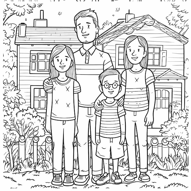 illustartion coloring book page family