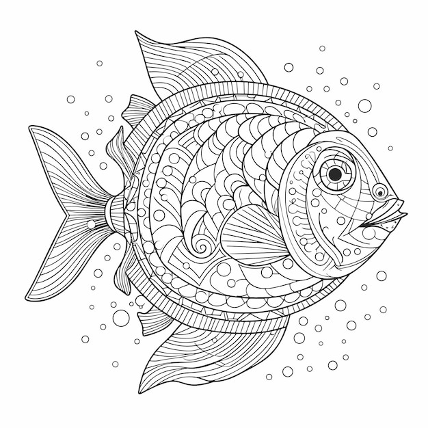 illustartion coloring book page fish