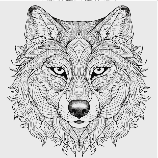 illustartion coloring book page head wolf