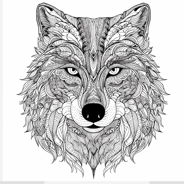 illustartion coloring book page head wolf