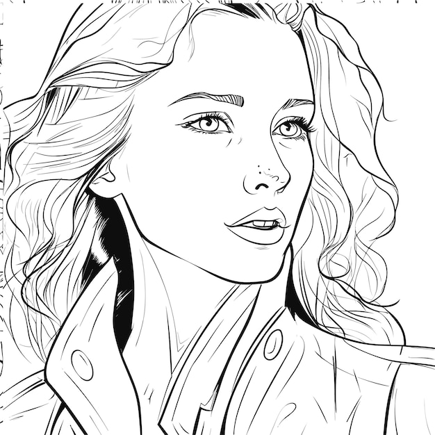 illustartion coloring book page woman study clean