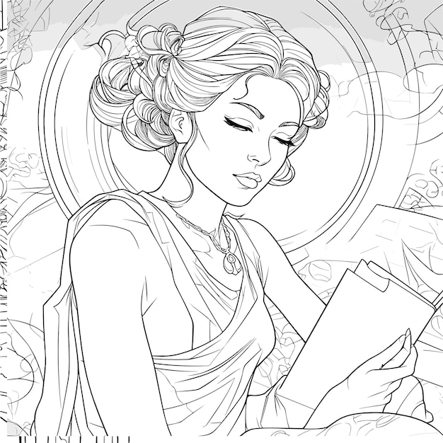 illustartion coloring book page woman study clean