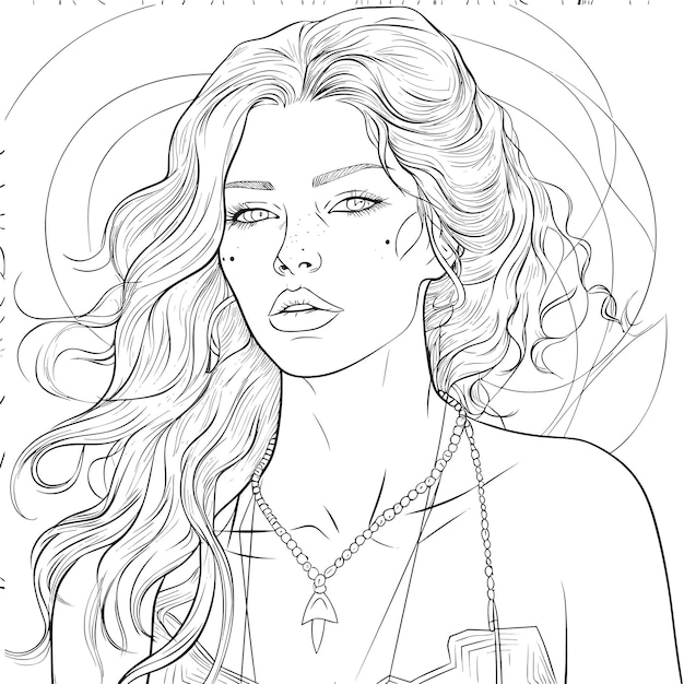 illustartion coloring book page woman study clean