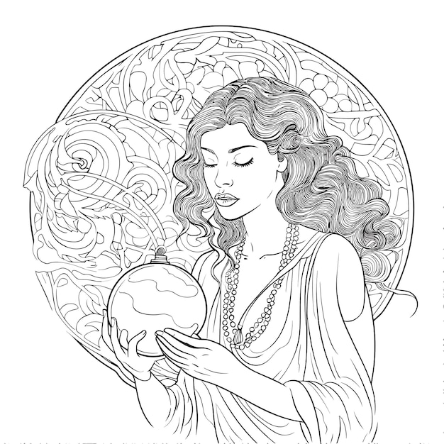 illustartion coloring book page woman study